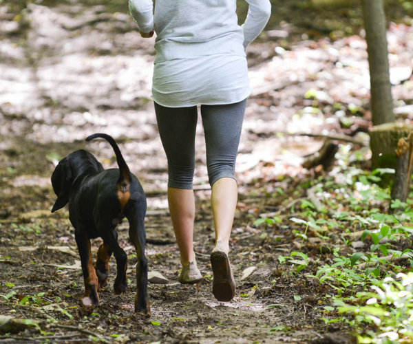 woman running with dog. Wellness pet food. Dog food, best dog food, wet dog food, dry dog food.