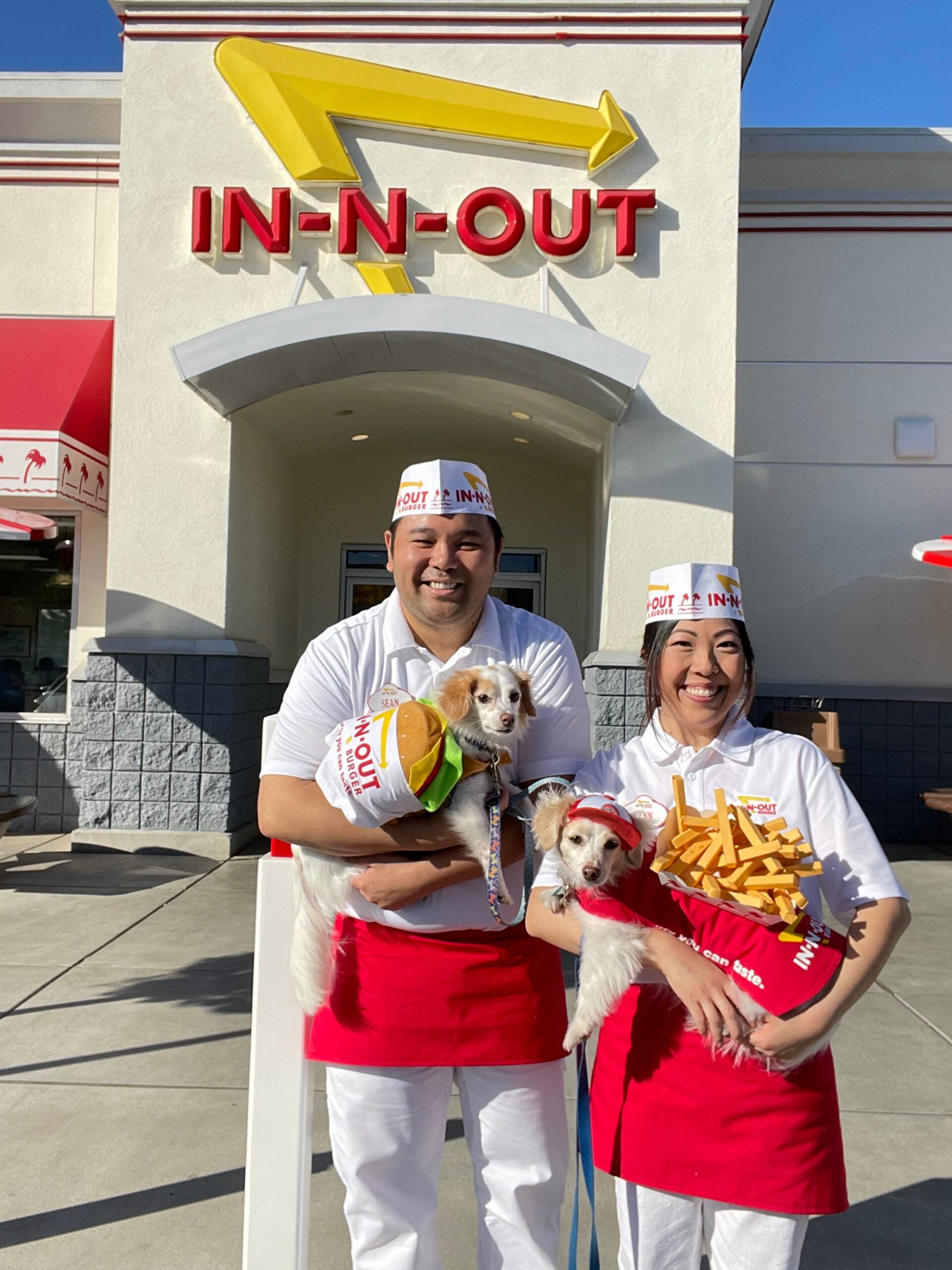 in n out pet parent costume, dogs dressed up for halloween, dog halloween costumes, costumes for dogs, wellness pet food, wet dog food, dry dog food