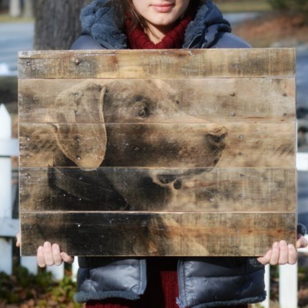 custom rustic wood dog portrait