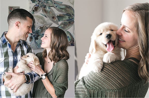 Family holding their new puppy