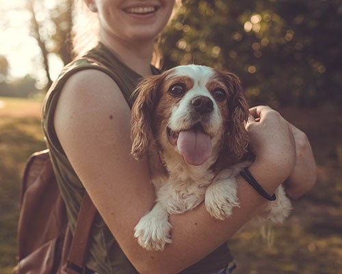 woman holding the dog she adopted