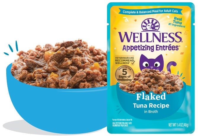 flaked tuna recipe product/recipe, Appetizing Entrees, wellness pet food, cat food, wet cat food, dry cat food, healthy cat food